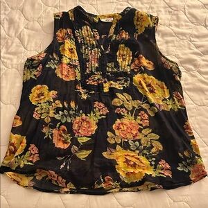 ModCloth Floral Sleeveless Top - Black and Yellow